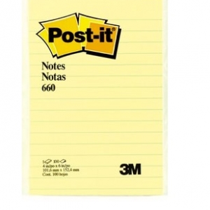 Nota Adhesiva 3M Post-It  660 Amarillo con Linea (10.16 cm x 15.24 cm) 100hj