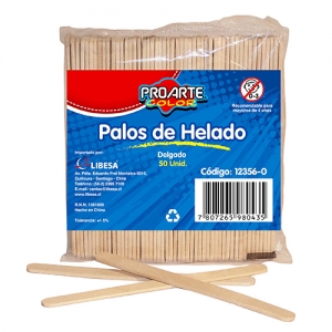 Palos de Helado Proarte Natural Delgado 50 Unidades