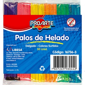 Palos de Helado Proarte Colores Delgado 50 Unidades