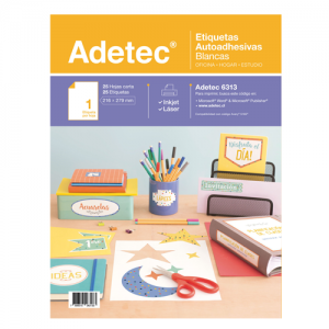 Etiqueta Blanca Mate Adetec 216x279mm Carta 25 Etiquetas <font color="red"; size= "2"><sup> (SA)<sup></font> 