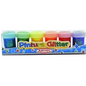 Tempera Artel Glitter 6 Colores 15Ml  <font color="red"; size= "2"><sup> (Disponible desde I - IX Región )<sup></font><font color="red"; size= "2"><sup> (SA)<sup></font>