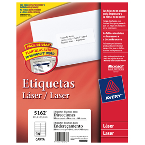 Etiqueta Avery Láser 5162 34mm x 102mm Blanca 100hj<font color="red"; size= "2"><sup> (SA)<sup></font>